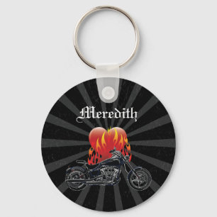 Flammande kärlekbiker Keychain Nyckelring