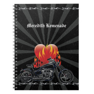 Flammande kärlekbikeranteckningsbok anteckningsbok