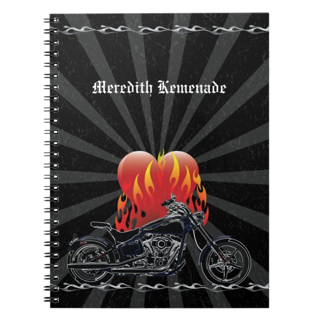 Flammande kärlekbikeranteckningsbok anteckningsbok (Framsidan)