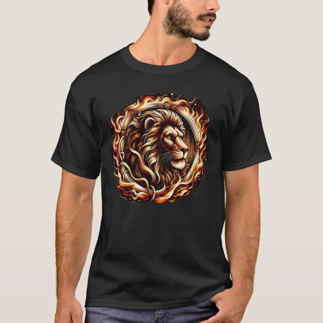 Flammande lejon i eldring astrologi  t shirt (Framsida)