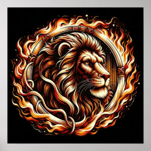 Flammande lejon i eldringens lågor Astrologi Poster