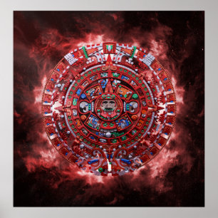 Flammande Mayan kalender Poster