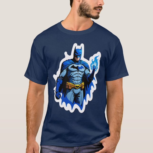 Flammande Mörka Riddare – Blå Eld Superhjälte Kraf T Shirt (Framsida)