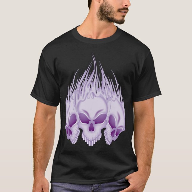 Flammande purpurfärgad döskallar t shirt (Framsida)