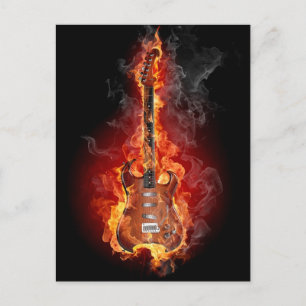 Flammande rockgitarr vykort