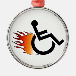 Flammande rullstol julgransprydnad metall