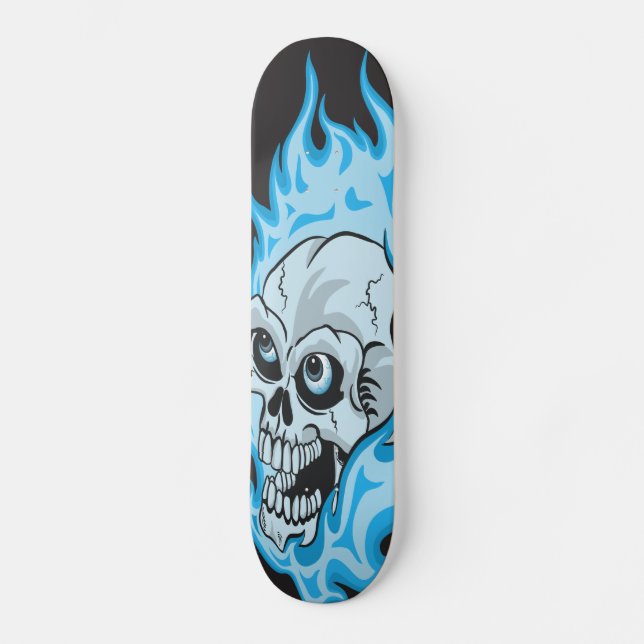 Flammande skalle för blått skateboard bräda 19,5 cm (Framsida)