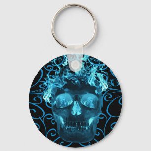 Flammande skallenyckelring för blått nyckelring