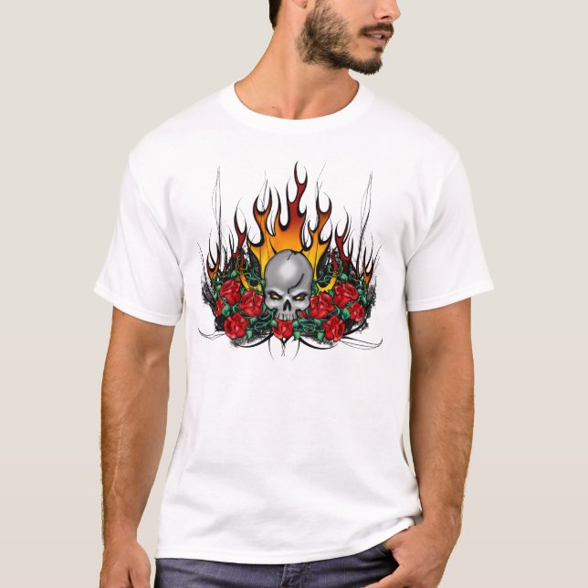 Flammande skalleT-tröja T-shirt (Framsida)