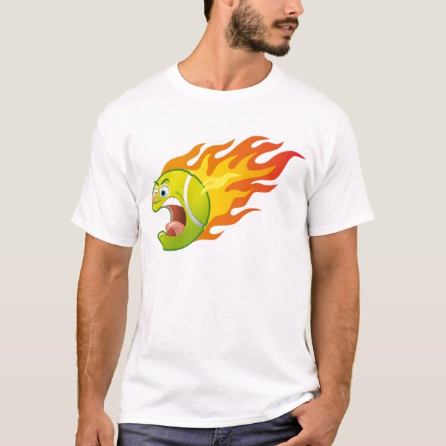 Flammande tennisboll t-shirt (Framsida)