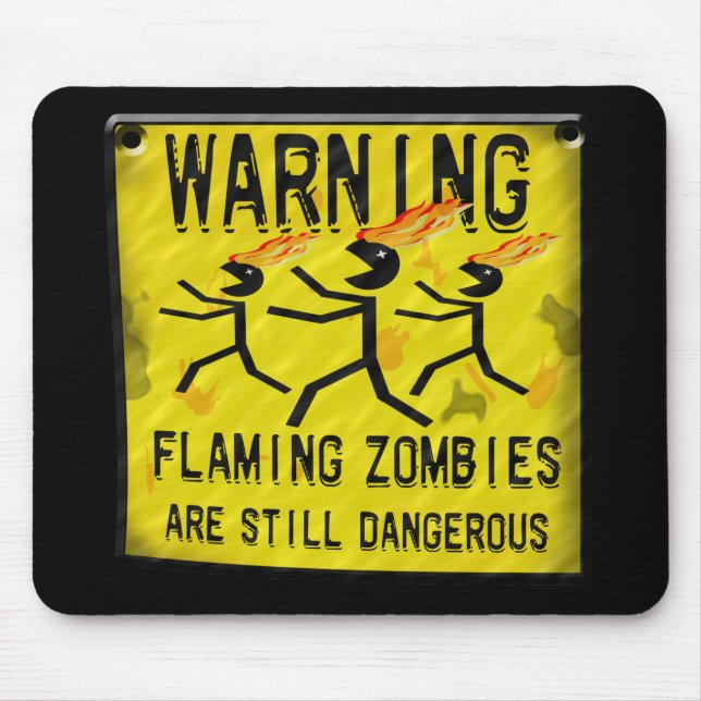 Flammande Zombies som varnar Mousepad Musmatta (Framsidan)