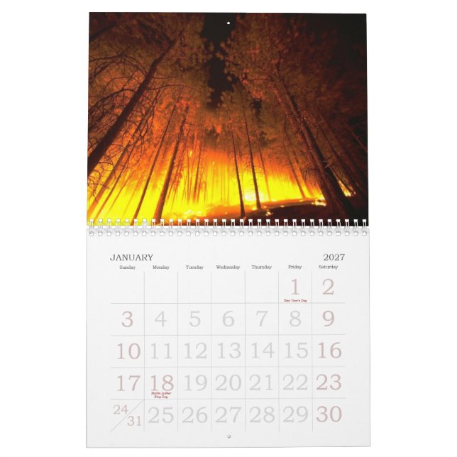 Flammar avfyrar väggkalendern kalender (Jan 2027)