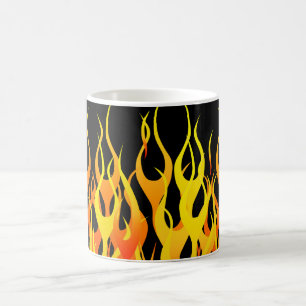 Flammar orange tävla för klassikern avfyrar på kaffemugg