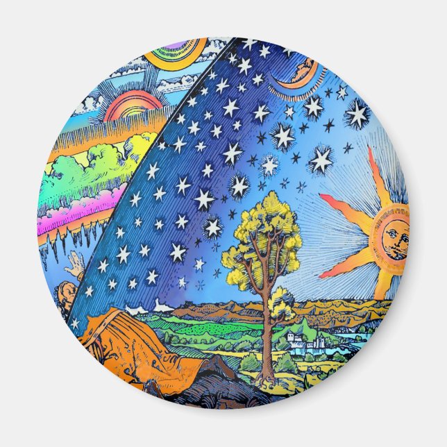 Flammarion Woodcut Flat Earth Design Square FÄRG Magnet (Framsidan)