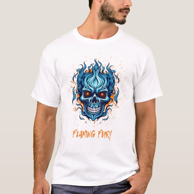Flammet Fury Skull Fire T-Shirt - Blue Flame Horro (Framsida)