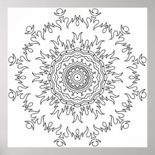 Flammexplosion Mandala Färgsida Invecklad Konst Poster