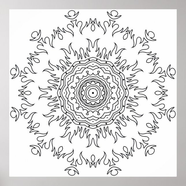Flammexplosion Mandala Färgsida Invecklad Konst Poster (Framsidan)