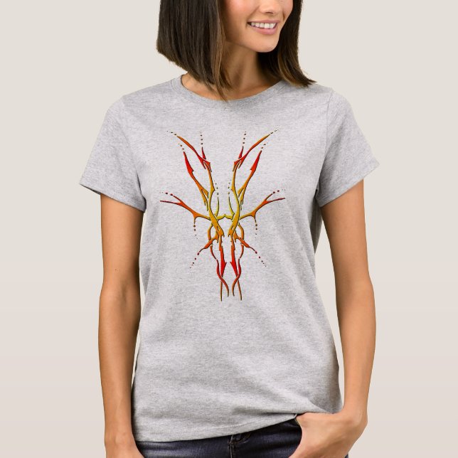 Flammig Stamdesign Älgskalle Jaktmotiv T Shirt (Framsida)