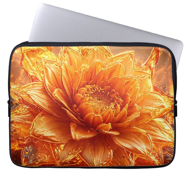 Flammor flyger runt en blomma laptop fodral (Framsidan)