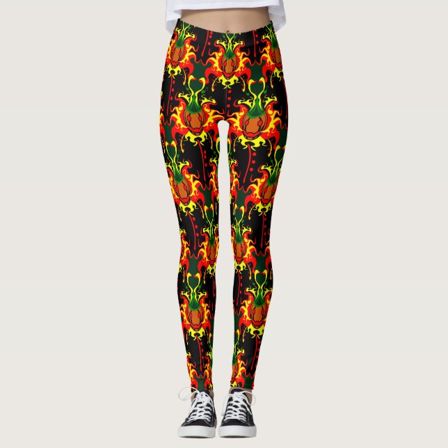 Flamning av huvudbox för dockning Mönster Leggings (Framsida)