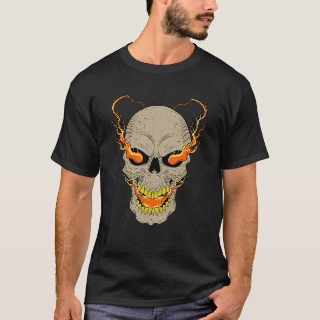 Flamning av Öga Skullhuvuden Grunge Punk Metall T Shirt (Framsida)
