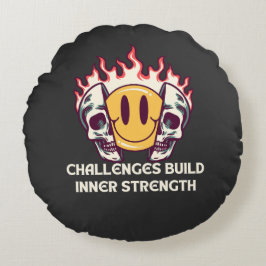 Flamning av Smiley face med Döskallar - Motivering Rund Kudde