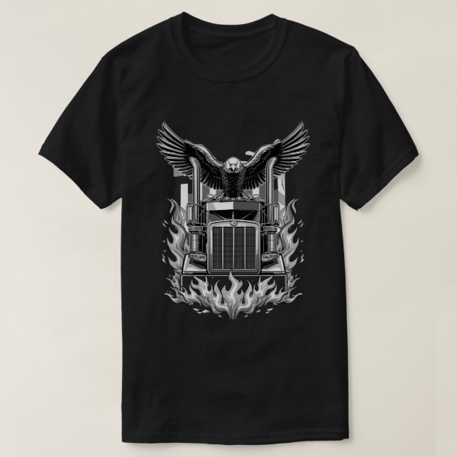 Flamning i Lastbil med Eagle Patriotic Art T Shirt (Design framsida)