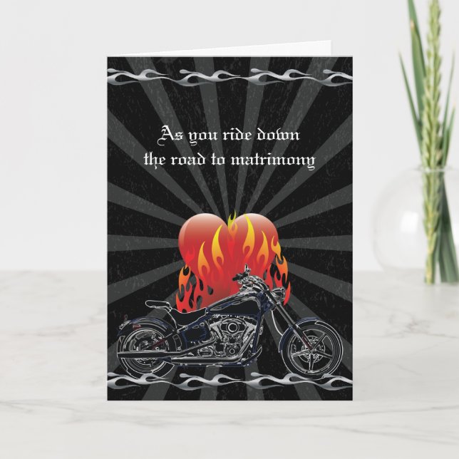 Flamning Kärlek Biker Bröllop Kort (Front)