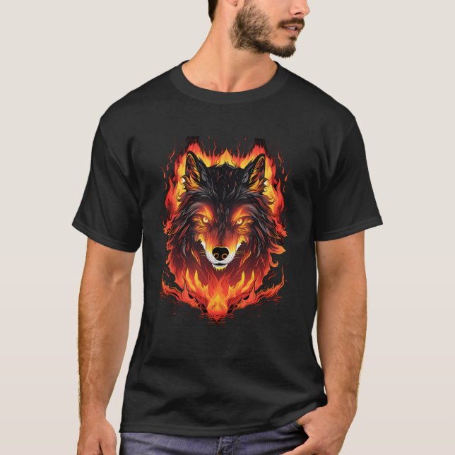 Flamning Varg Head Varg Ansikte Vargars Flames Wil T Shirt (Framsida)
