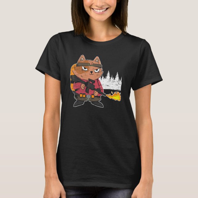 Flamspruta   Eldspruta Het Bränn Katt T Shirt (Framsida)