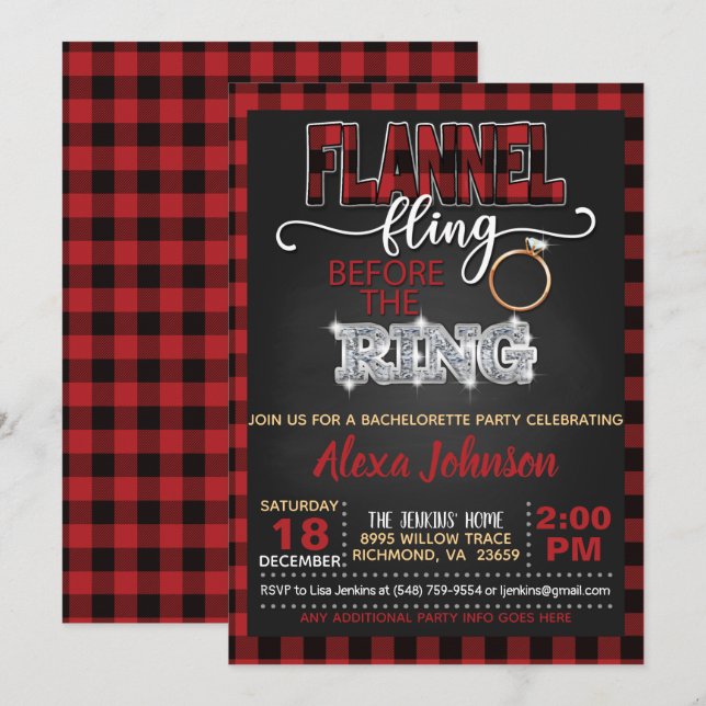 Flanals Fling Bachelorette Party bjudande - Red Inbjudningar (Fram/baksida)