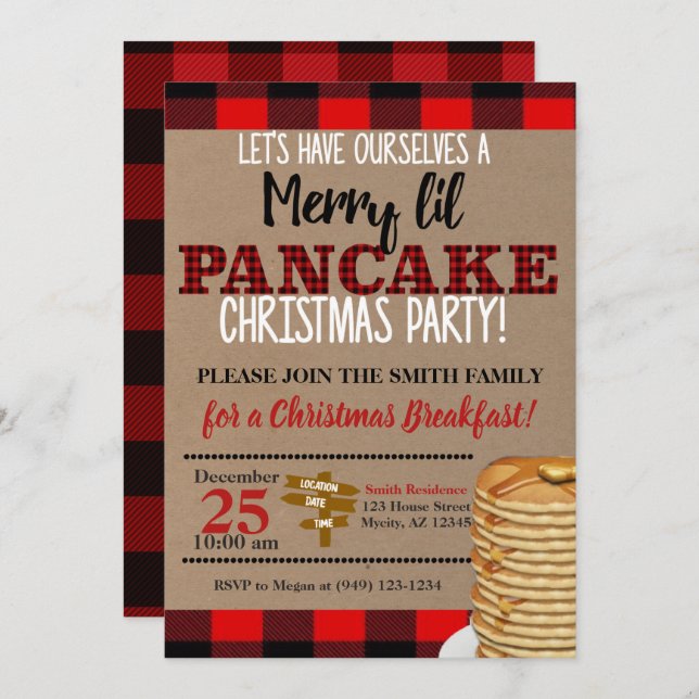 Flanals Merry Lil Pancake-julfrukost Inbjudningar (Fram/baksida)