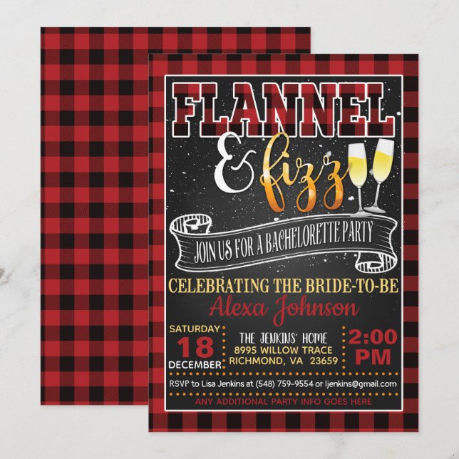 Flanals och Fizz Bachelorette Party - Red Inbjudningar (Fram/baksida)