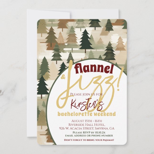Flanals och Fizz Bachelorette Party Rustic Skogen Inbjudningar (Framsida)
