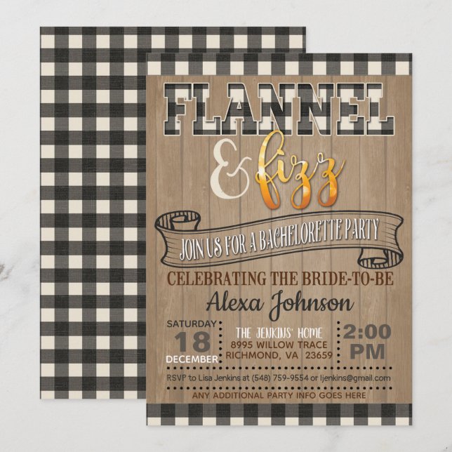 Flanals och Fizz Bachelorette Party - White Inbjudningar (Fram/baksida)