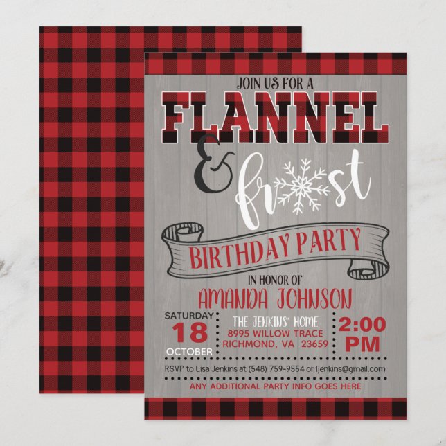 Flanals och Frost Födelsedagsfest inbjudan - GR (Fram/baksida)