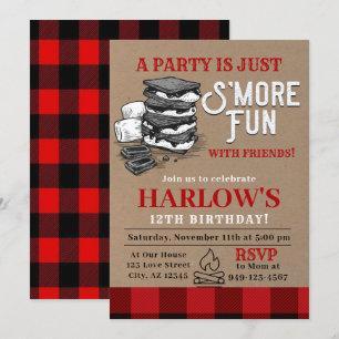 Flanals S'mores Party Buffalo Play Birthday Invit Inbjudningar