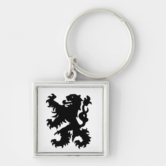 Flanderns lejon emblem fyrkantig silverfärgad nyckelring (Framsidan)