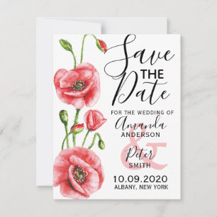 Flanderns Poppy Elegant Watercolor Bröllop Spara Datumet