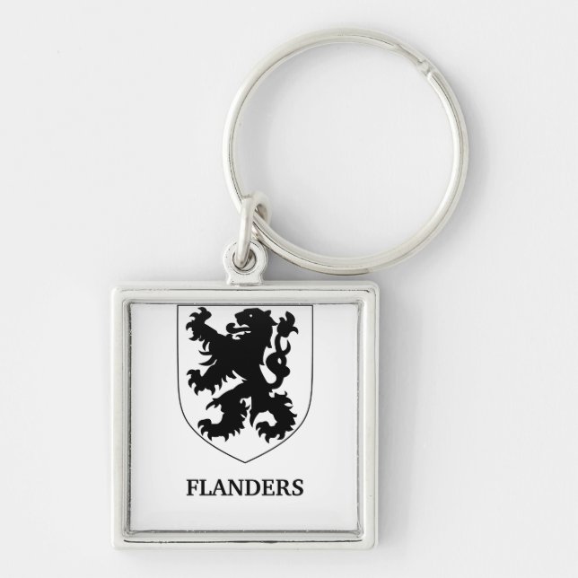 Flanders Lejon Grafisk Design Konst Fyrkantig Silverfärgad Nyckelring (Framsidan)