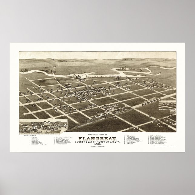 Flandreau, SD Panoramic Karta - 1883 Poster (Framsidan)