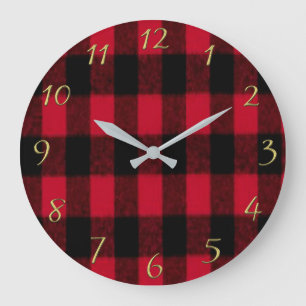 Flanelbuffalo Plaid Red lumberjack struktur 1 Stor Klocka