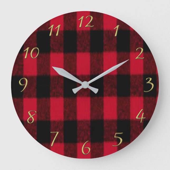Flanelbuffalo Plaid Red lumberjack struktur 1 Stor Klocka (Framsida)