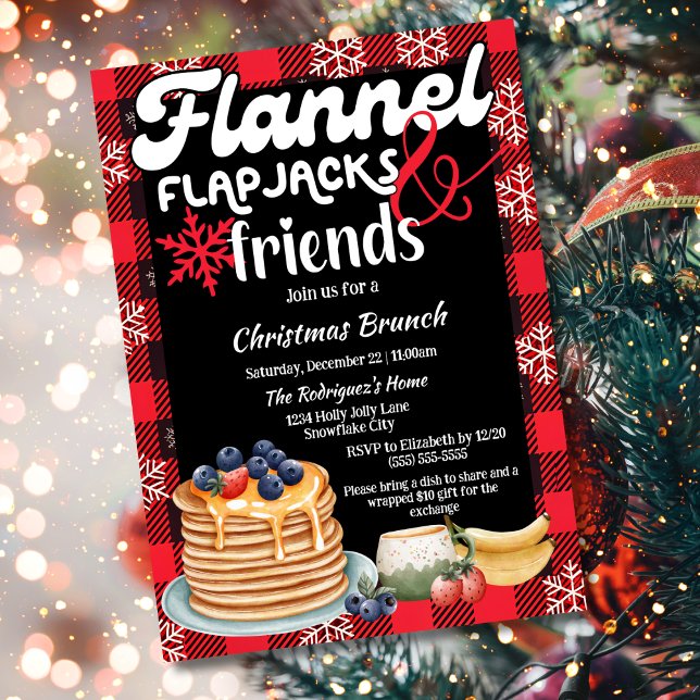 Flanell Flapjacks och Vänner Julbrunch Inbjudningar (Skapare uppladdad)