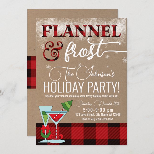 Flanell & Frost Cocktail-Julfesten Jul Inbjudningar (Fram/baksida)