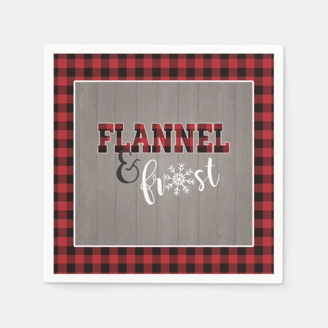 Flanell och Frost Pappersservett - Röd - Grå Trä (Framsidan)