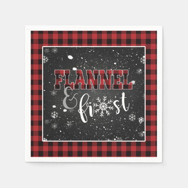 Flanell och Frost Pappersservett - Röd - Snö (Framsidan)