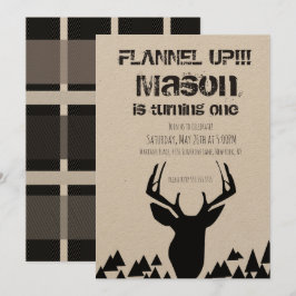 Flanell Up Plaid Höst Hjort Födelsedagsfest Inbjudningar