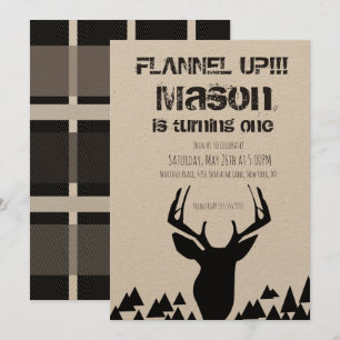 Flanell Up Plaid Höst Hjort Födelsedagsfest Inbjudningar