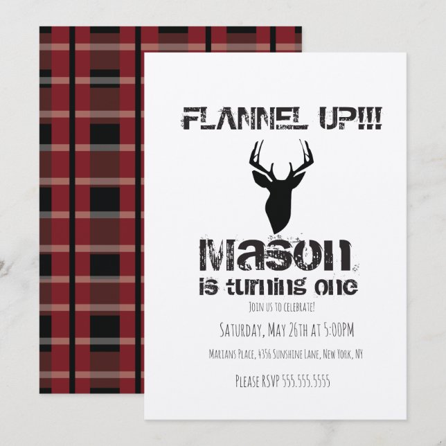 Flanell Up Plaid Jul Vinter Födelsedagsfest Inbjudningar (Fram/baksida)